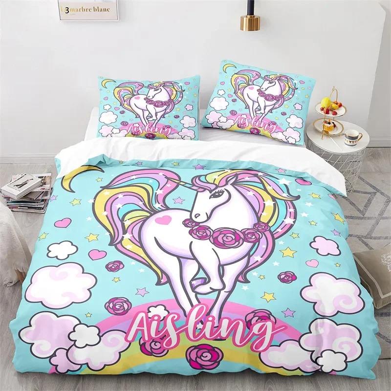 Magical Unicorn Ultra Soft Girls King Queen Bedding Set Microfiber With Sparkle Stars Print Duvet Cover Pillow Case Home Textile