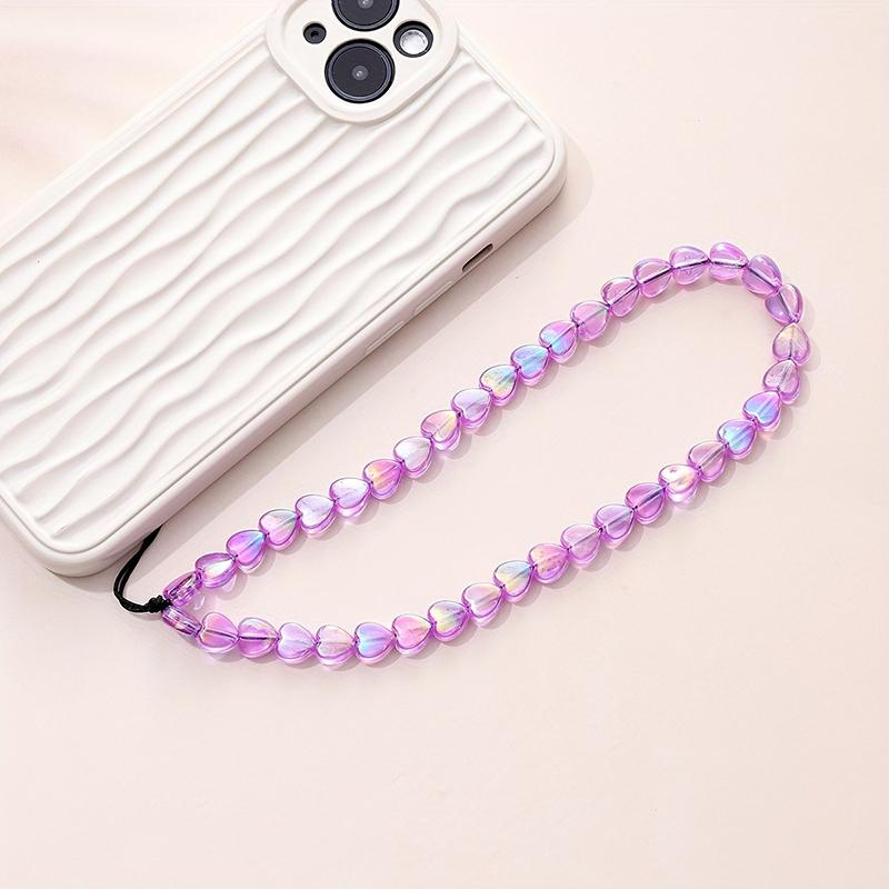 Dazzle Color Heart Beaded Cellphone Case Chain Women Girls Acrylic Mobile Phone Hanging Cord For Fashion Lanyard Strap Jewelry