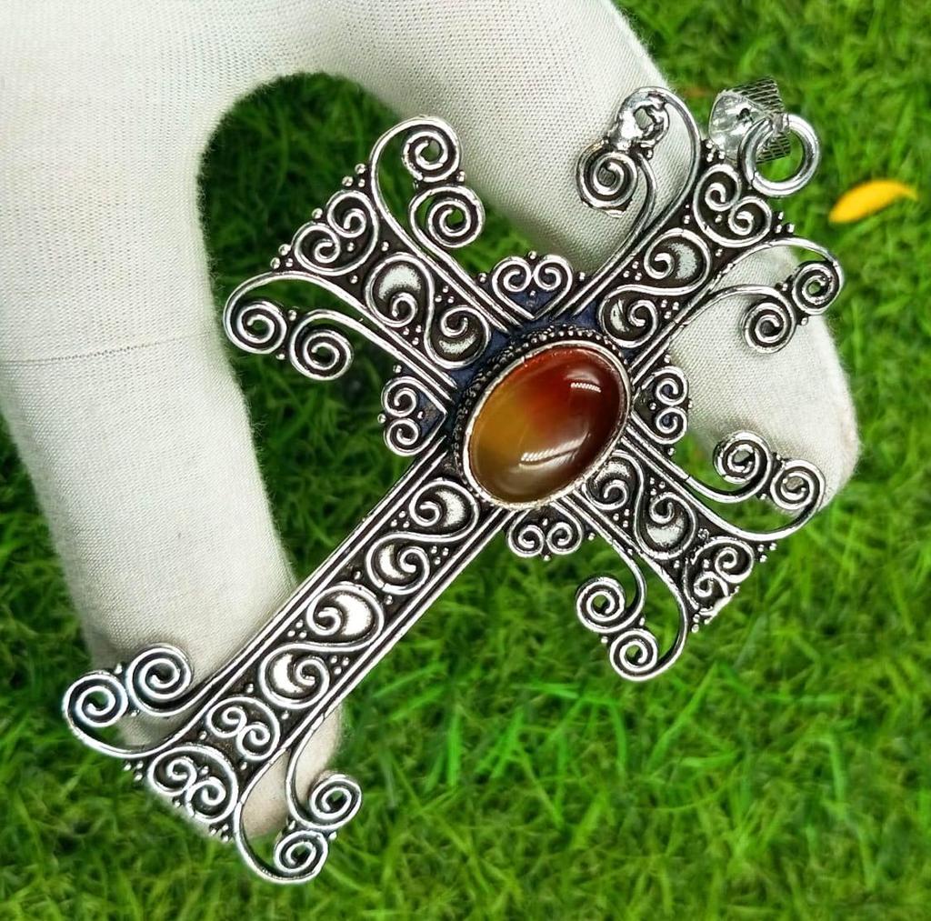 Red Carnelian Gemstone 925 Sterling Silver Plated Men's Pendant 2.5" Jewelry HCP-H271