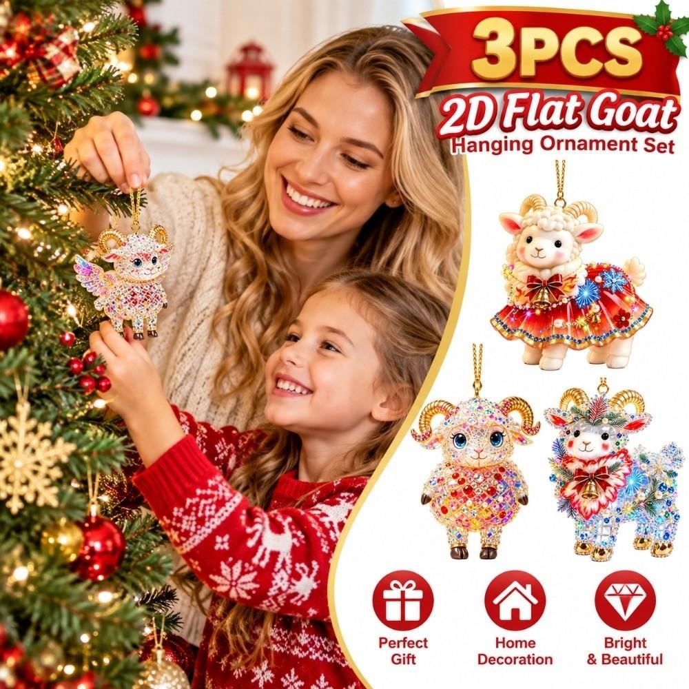 Shining Goat Pendant 2D Flat Animal Hanging Decoration New Christmas Tree Ornament  Bag Charms