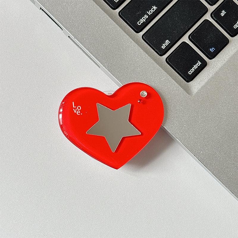 

Solid Color Heart & Star Finger Ring Phone Stand with Mirror and Magnetic Sticker