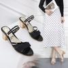 Korean Version of Medium Heel Sandals Women's 2025 New Comfortable Thick Heel Fashion Sequins One Shoe Two Wear One Word Buckle Sandals