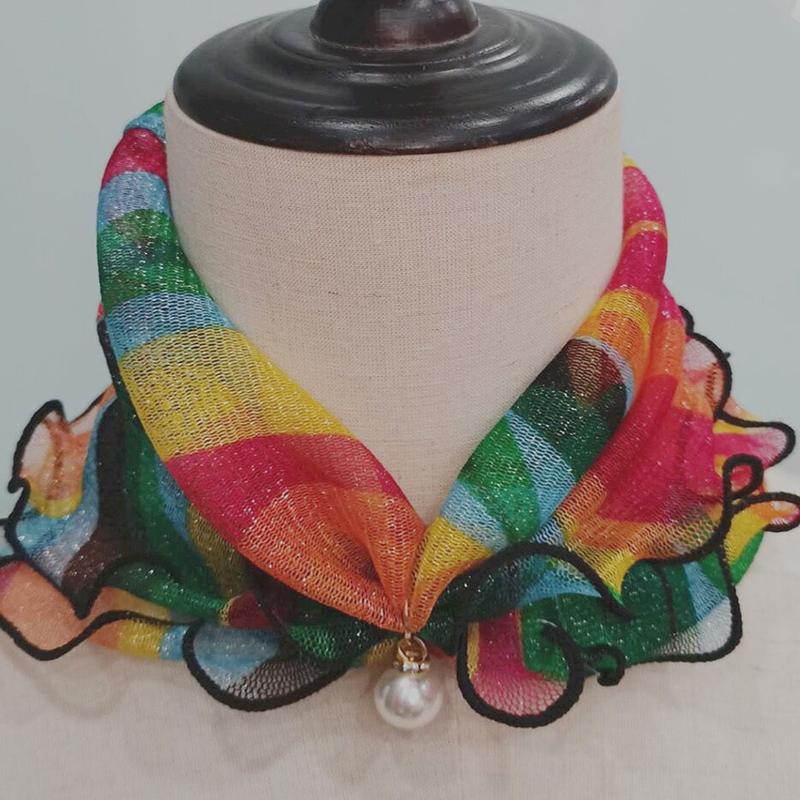 Fake Pearl Pendant Organza Neck Collar Chiffon Scarves Lace Pearls Scarf Fashion Print Shiny Variety Scarf Clothing Accessories