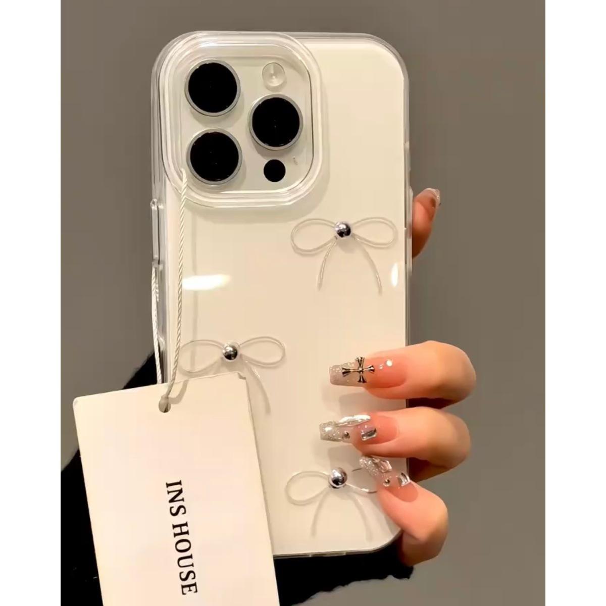

Bow Suitable for Apple 16 15promax Mobile Phone Case Iphone14pro Cute Cartoon 13 Pearls iPhone 12 Pro Max