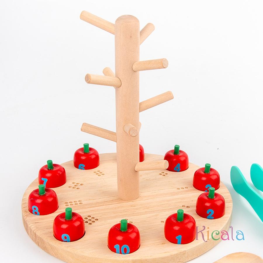 Baby Montessori Digital Apple Tree Education Wooden Toys Children Learn Digital Clip Beads Skills Training Early Math Game