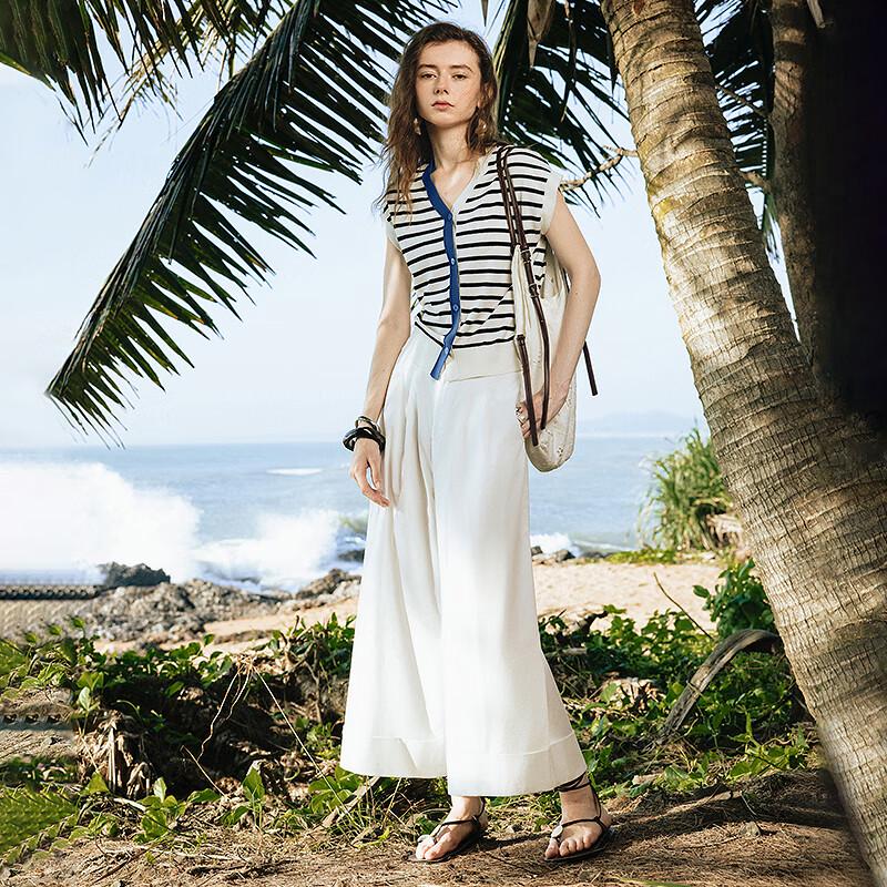 Women's Asymmetrical Color Block Striped Sleeveless V-Neck Knit Top