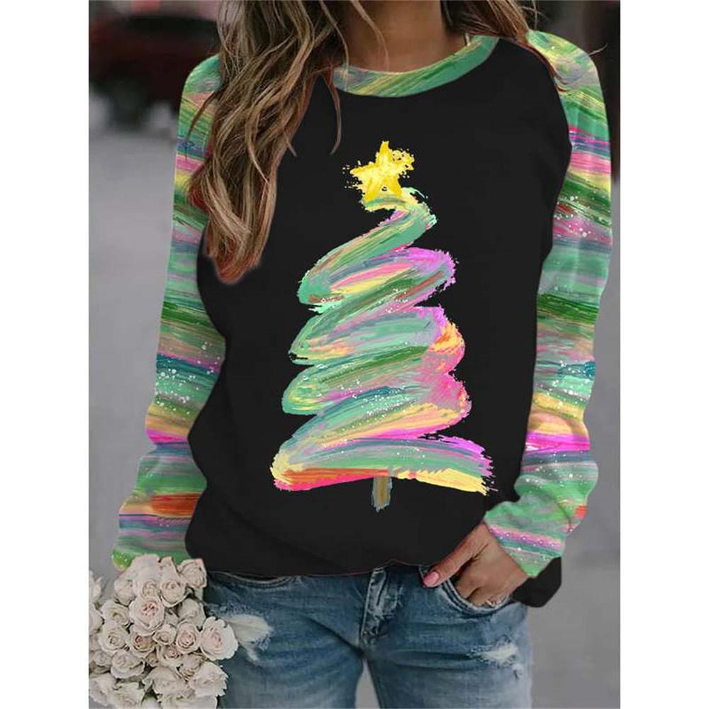 

Женские топы с длинным рукавом и принтом на рождественскую тематику, футболки для женщин, Санта-Клаус, рождественский узор, повседневная женская одежда 5XL