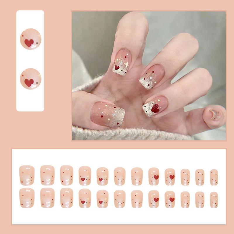 2025 Newest 24Pcs/Set Nail Art French Fake Nails Set With Glue Abs Plastic - Simple Short Nail Stickers