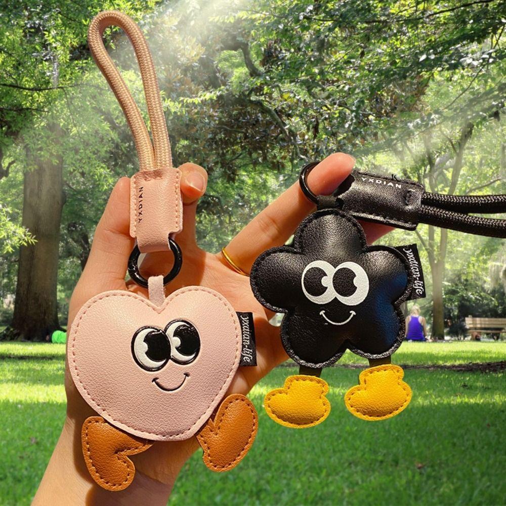 Big Eyes Leather Flower Pendant Cute Heart Pendant Keychain Kawaii Cartoon Keychain  Gift