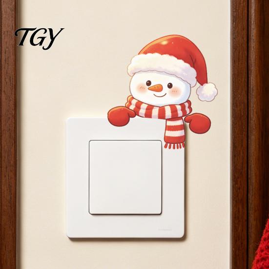 Living Room Accent Christmas Snowman Switch Stickers, PVC Waterproof Light Decals for Square Power Switches & Seasonal Guard Socket Panels, Removable