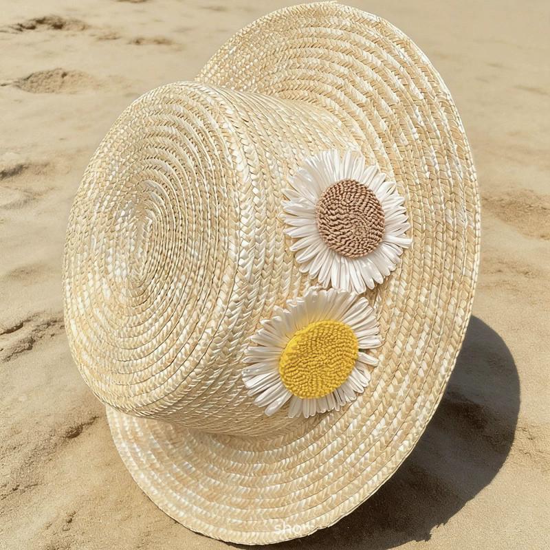 202603-DS ins šik letní ručně vyráběný slaměný slunečnice svátek dámský fedora klobouk dámský volný čas jazzový klobouk