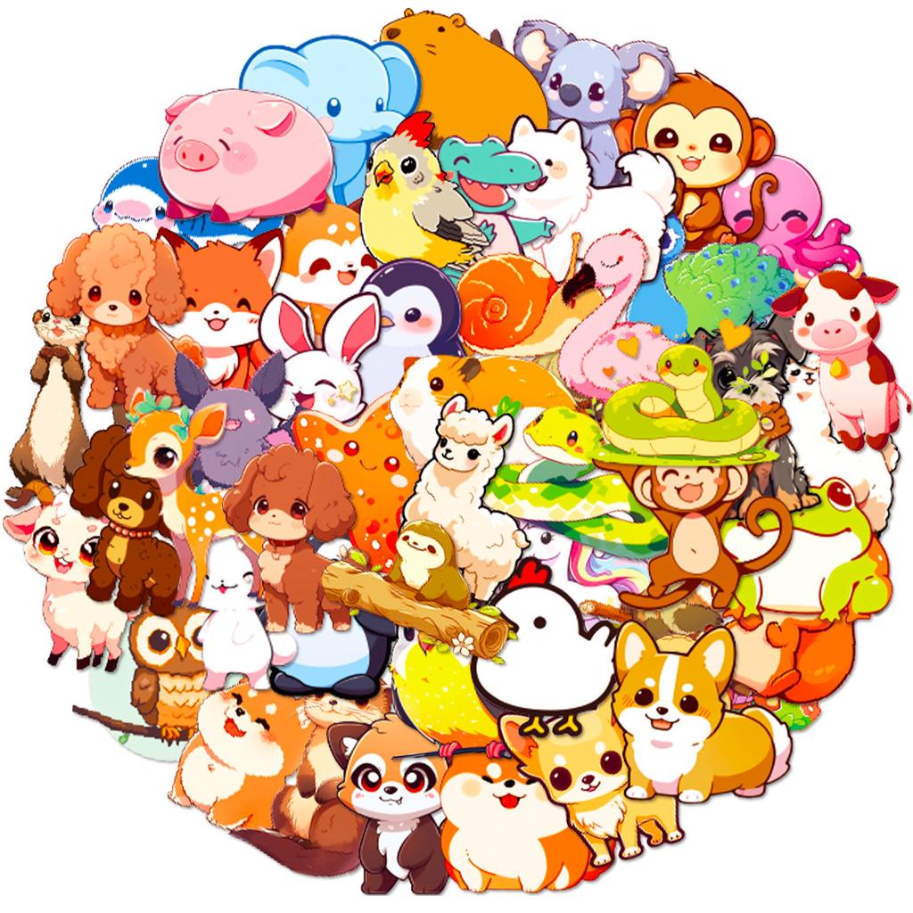 50 Mini Animal Stickers Q Version Animal Doodle Stickers Cartoon Cute Student Children Handbook Material Stickers