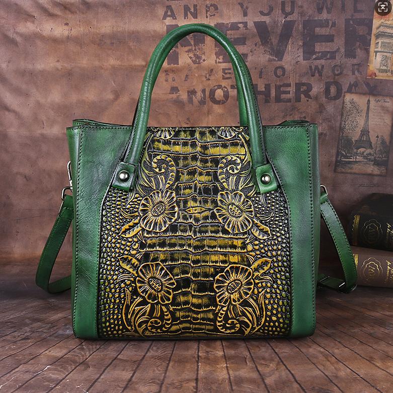 

Женская сумка из натуральной кожи в стиле ретро с тисненым узором, модная сумка из кожи растительного дубления с диагональным крестом