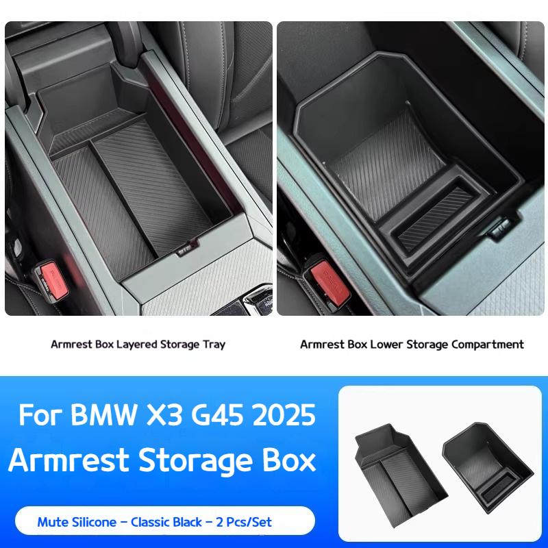 

For BMW X3X5X6X7 3 5SeriesG45 G05 G06 G07G20 G60 Central control console glove compartment double-layer storage box withsilicone
