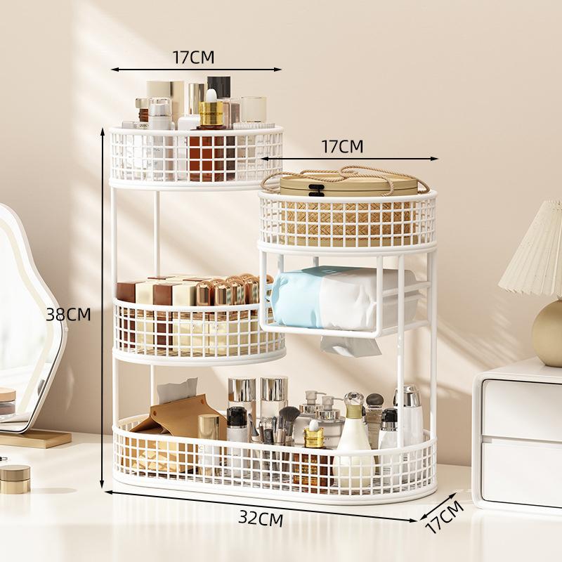 1Pc Varnished Metal Cosmetic Organizer Lightweight No-Installation Makeup Storage Rack Modern Vanity Countertop Shelf