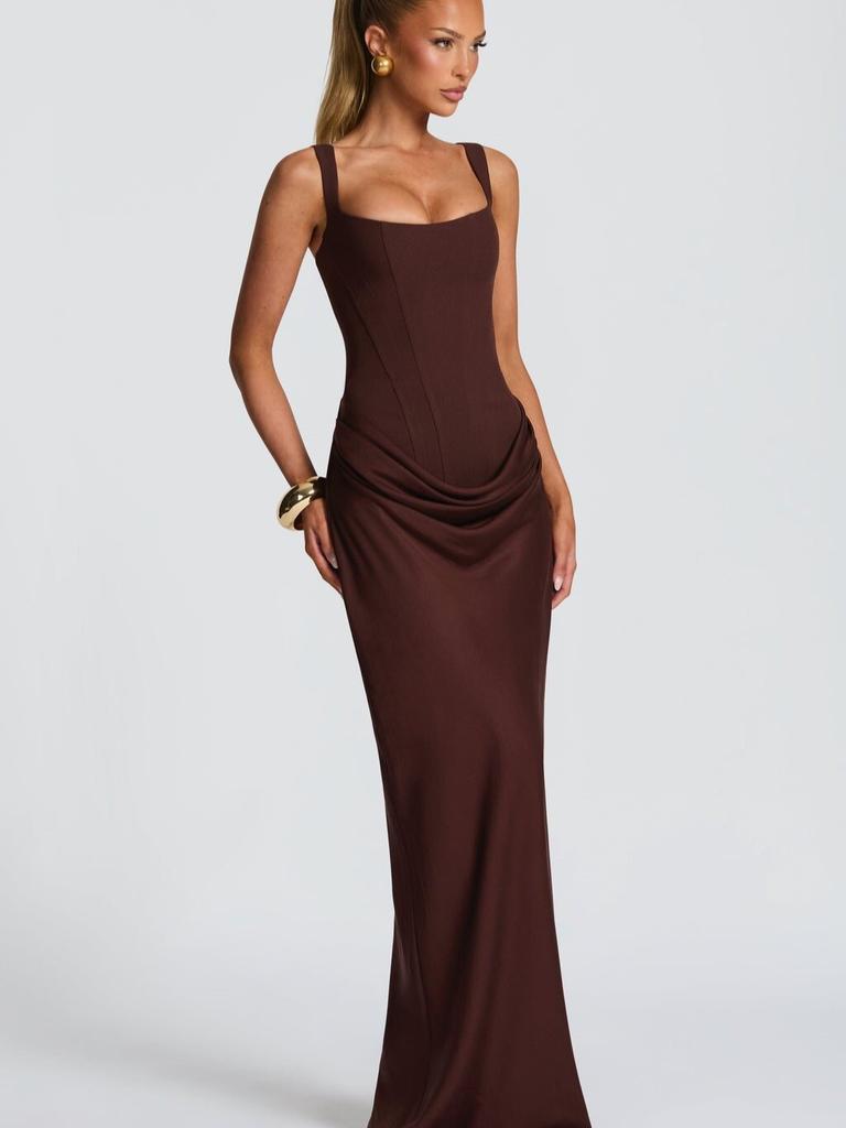 Damen Sexy Einfarbig Plissiert Trägerloses Kleid Lady Chic Schulterfrei Rückenfrei Hohe Taille Geschlitzt Kleider Abendparty Kleid