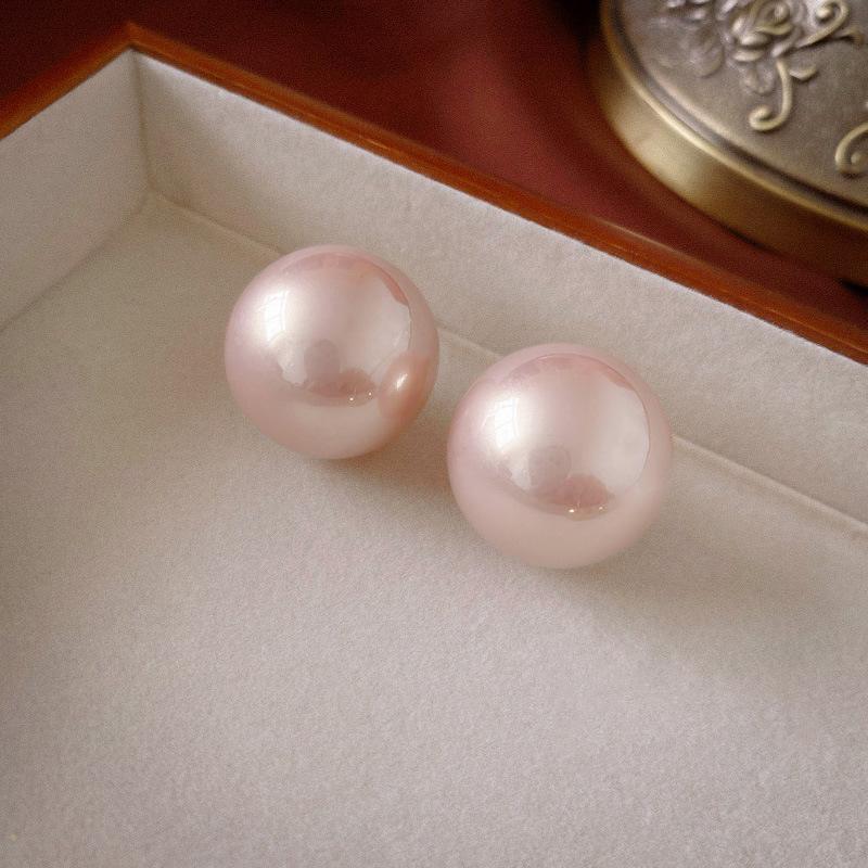 Imitation pearl round silver needle stud earrings fashion temperament geometric earrings