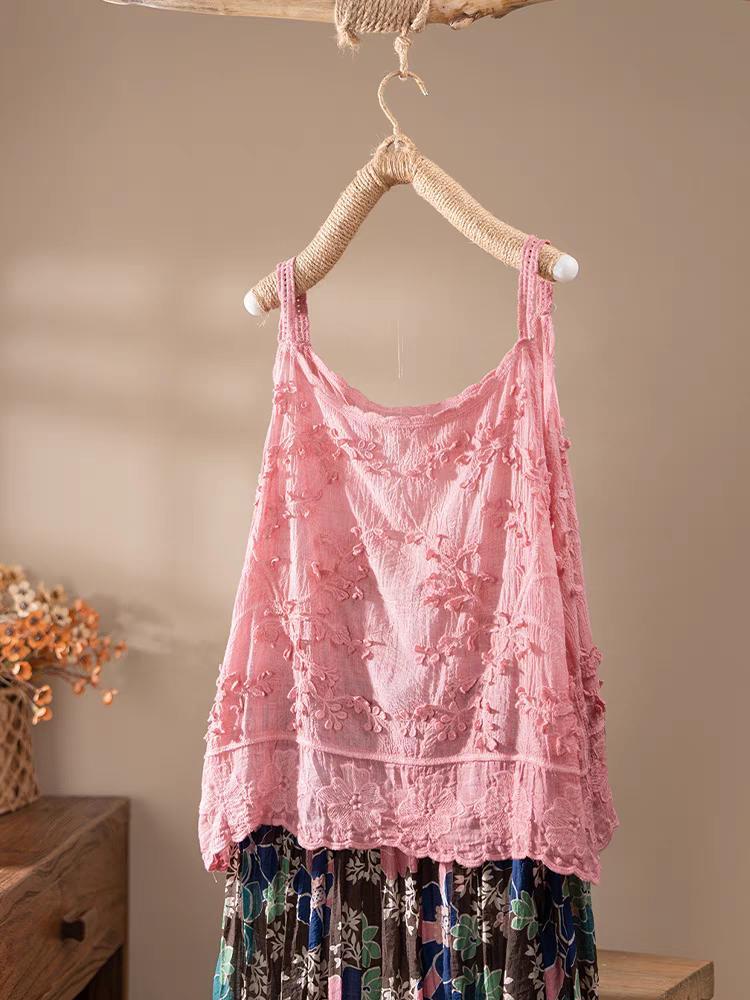 Ärmelloses japanisches 3D-Blumenspitzen-Camisole für Damen