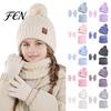 Set Cappellini Berretti Invernali in Maglia Termica, Scaldacollo, Guanti, Sciarpa per Bambini, 3 Pezzi Foderati in Pile, Abbigliamento Versatile per Bambini e Bambine, Caldo