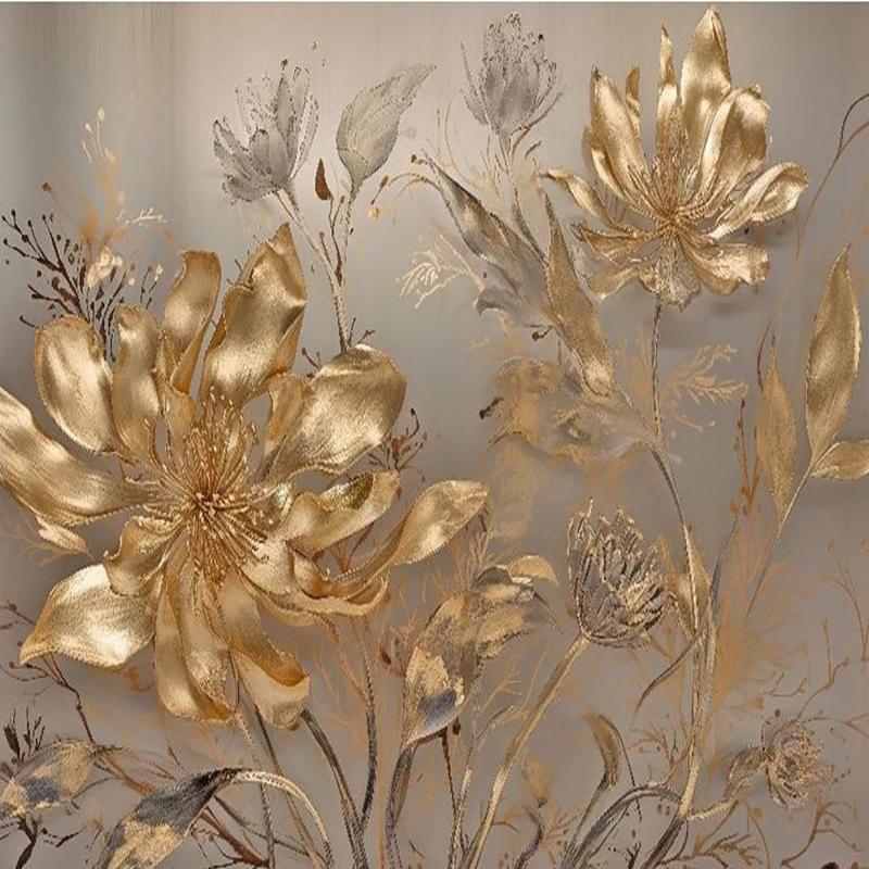 3d Wallpaper Modern Light Luxury 3d Golden Flower Art Mural Living Room Bedroom Sofa Home Decor Wall Murals