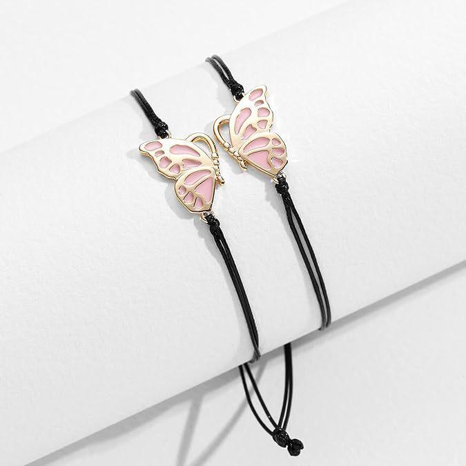 2pcs Matching Bracelets Butterfly Friendship Adjustable Strand Best Friends Bracelets Handmade Charm Couples Jewelry