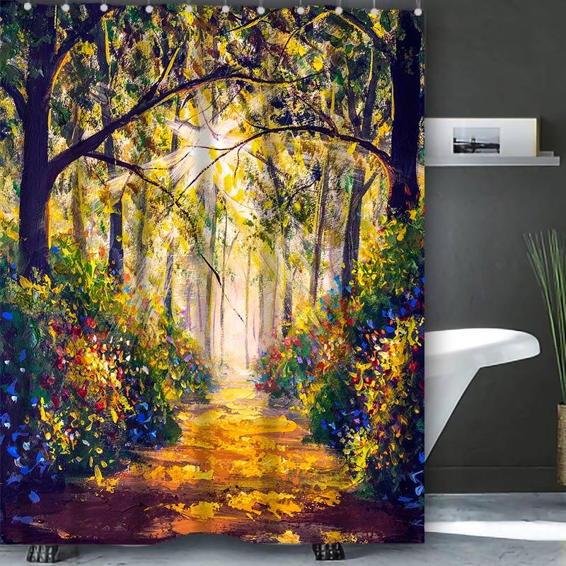 Natural Scenery Coconut Trees Bathroom Landscape Shower Curtain Waterproof With 12 Hooks Home Deco Free Ship