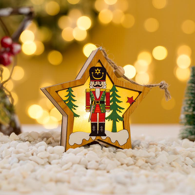 Colorful Luminous Wooden Nutcracker Christmas Tree Pendant
