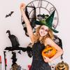 Rose-Lace Decor Witch Hat Halloween Green Party Cosplay Hat Magical Mystery Role-play Witch Hat Costume Accessory