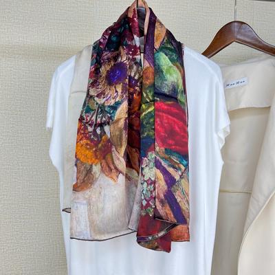 Vase Country Oil Painting Mulberry Silk Scarf Spring Autumn Summer Silk Scarf Sunscreen Shawl Women'S Silk Square Scarf