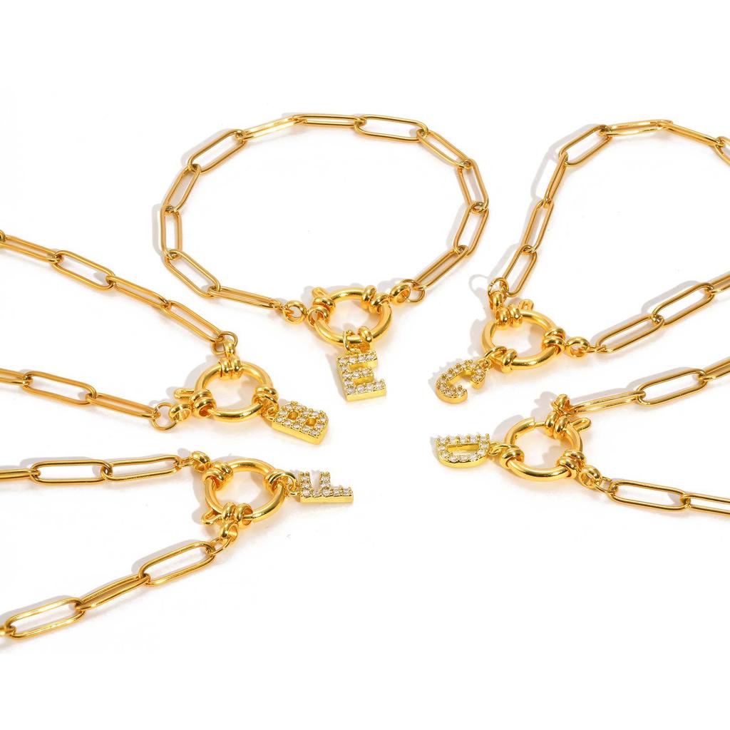 Stainless Steel 18K Gold Fashion Small Square Chain Bubble Buckle Copper Material 26 Letter Bracelet Br-2167