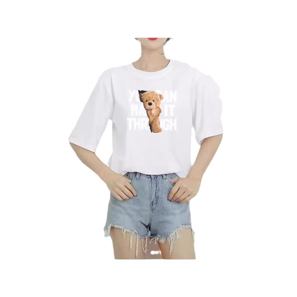 European and American spot printed crew neck T-shirt spring and summer casual short-sleeved crew neck top short-sleeved women's T-shirt