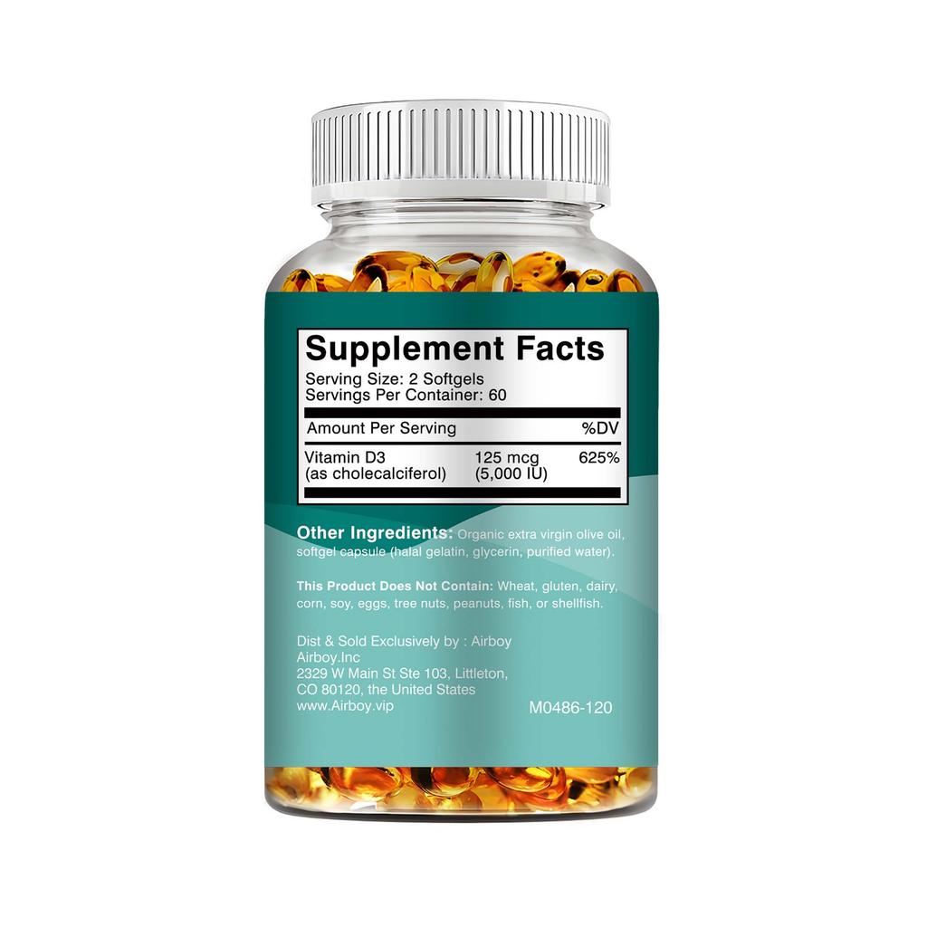 Vitamin D3 Softgels Support the Immune System, Bone Development, and Muscle Function. 120 Softgels.