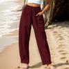 Women Autumn Winter Versatile Linen Blend Solid Color High-Waisted Pants with Pocket