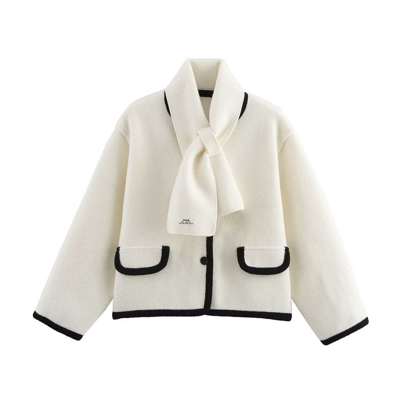 Kaslead New Arrival Women's Clothing Fashion Style Stylish Simple and Versatile Contrast Color Scarf Knitting Outwear