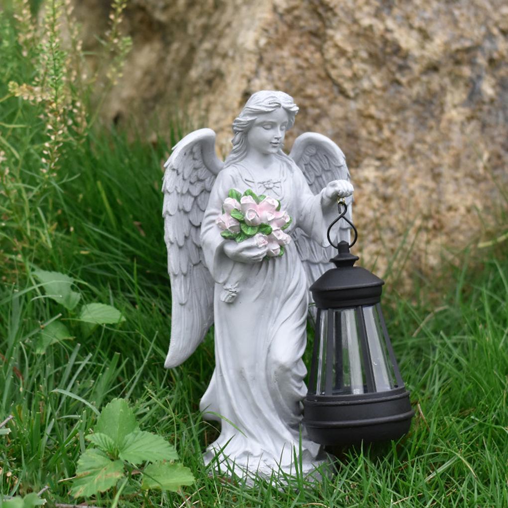 Cemetery Guardian Light, Solar Angel Garden Statue, LED Light, Resin Lantern, Cemetery Gardening Outdoor Statue