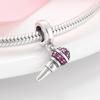 925 Sterling Silver Microphone Shape Flamingo Pink CZ Beads Fit Original Designer Charms Bracelet Bangles DIY Jewelry Making