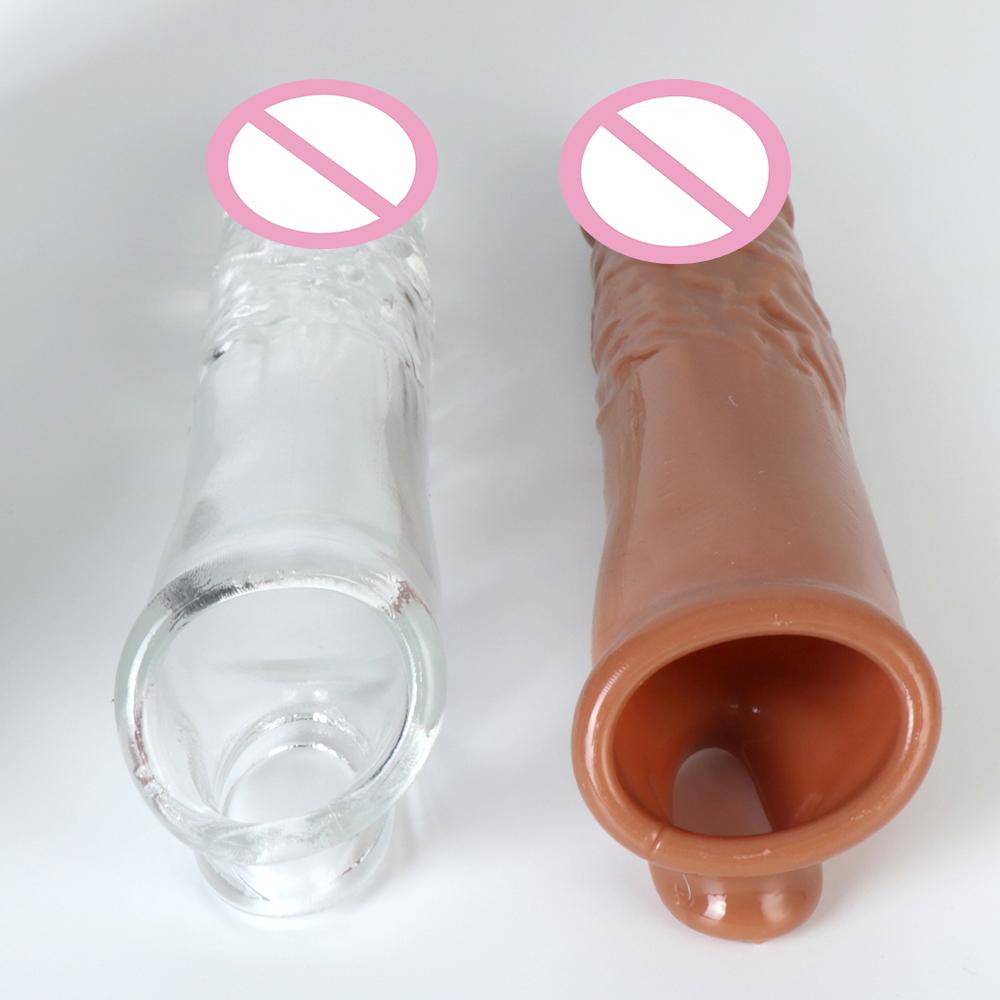 Sexuální hračky pro muže na zvětšování penisu pro muže Oddálení ejakulace pro muže Realistický kondom na penis 18cm Prodlužovač rukávů na penis