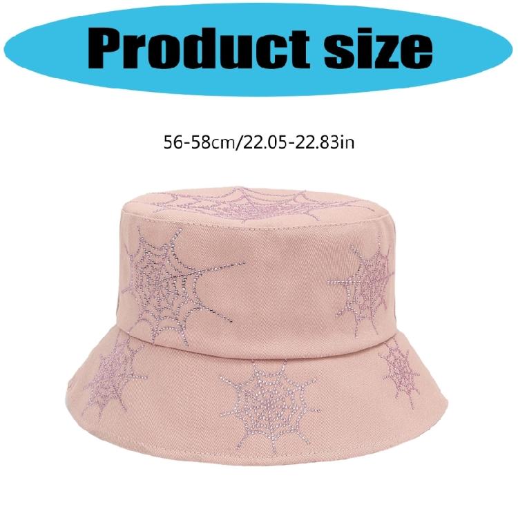 Rhinestones Spiders Web Patterned Fisherman Hat Protective Lightweight Polyester Wide Bill Hat for Women