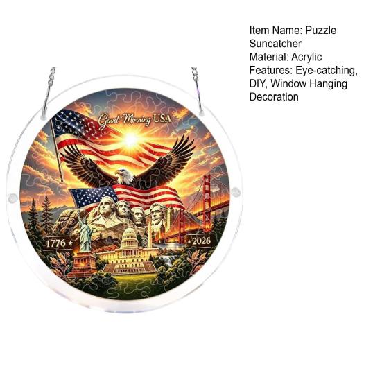 4th of July Acrylic Puzzle Suncatcher, Patriotic Window Hanging Ornament, 250th Anniversary America Sun Catcher Jigsaw Puzzle Kit for Independence Day