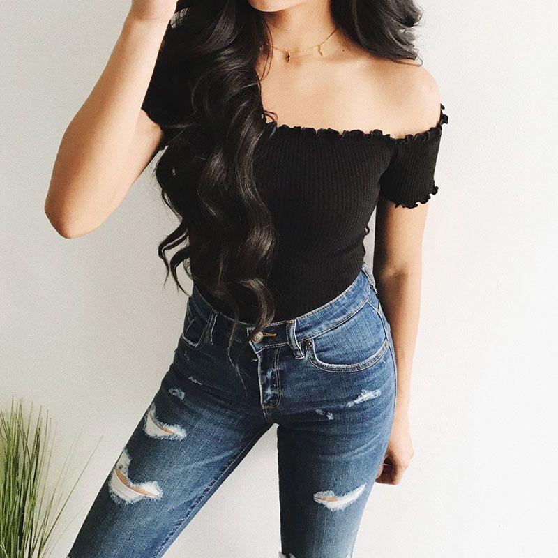 

Повседневная женская летняя майка без бретелей, жилет, блузка, топ без рукавов, укороченная футболка L чёрный