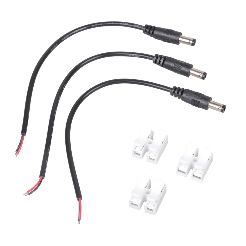 Pack of 3 Power Repair Cables 5.5x2.5mm Male to 2 Wire with Pre Tinned Ends Plastic Metal Texture for Easy Connection