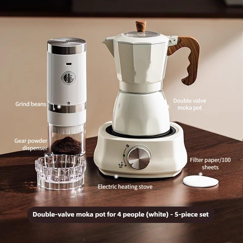 Double Valve Mocha Pot Household Small Hand Cranked Italian Coffee Machine Outdoor Electric Stove Coffee Pot Set