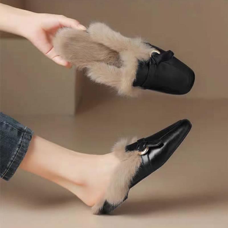 Меховые балетки Женские тапочки Короткий плюш Платформа Хлопковая обувь Неглубокие Туфли на пряжке Повседневная обувь Тренд 2025 Дизайнерская пряжка Zapatos Femme 35 3126₽