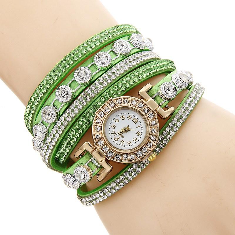 Damen Mode Wickelarmbanduhr - Diamantbesetzte Quarz-Armbanduhr