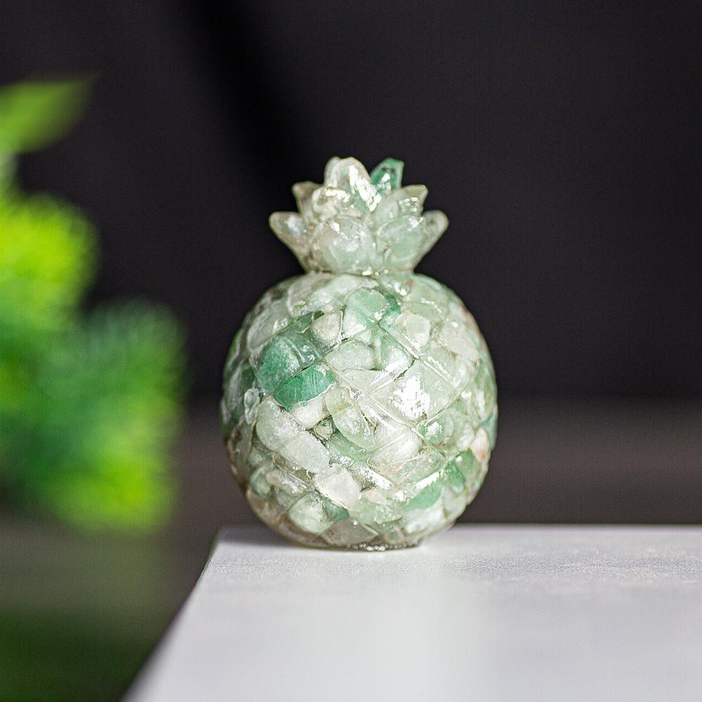 Natural Crystal Resin Pineapple Figurine With Lucky Symbol For Office Desk Decor Gift For Friends
