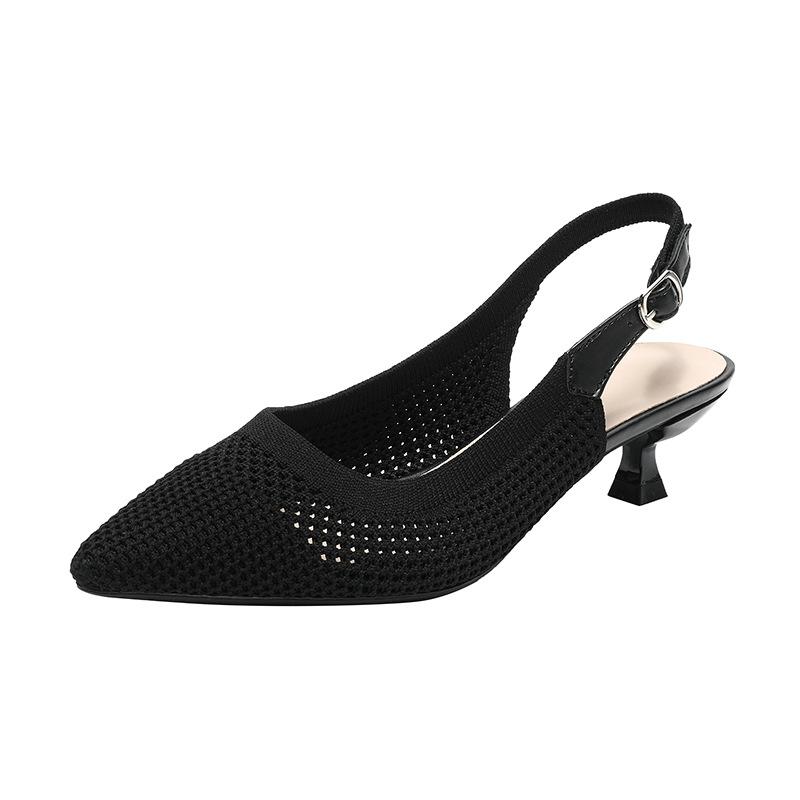 Women Sandals Sharp Pointed Shallow Mouth Slim Heel Women's Shoes Knitted Comfortable High Heels Knitted Breathable Sandals