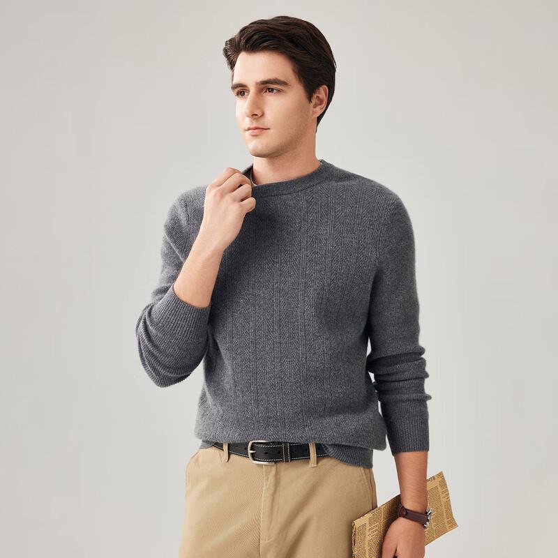 Zhaojun Men's 100% Cashmere Round Neck Sweater