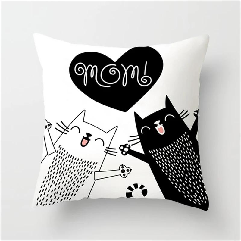 Black and White Funny Cat Cartoon Pillow Sofa Decoration Cushion Cover Car Living Room Bedroom Home Decor