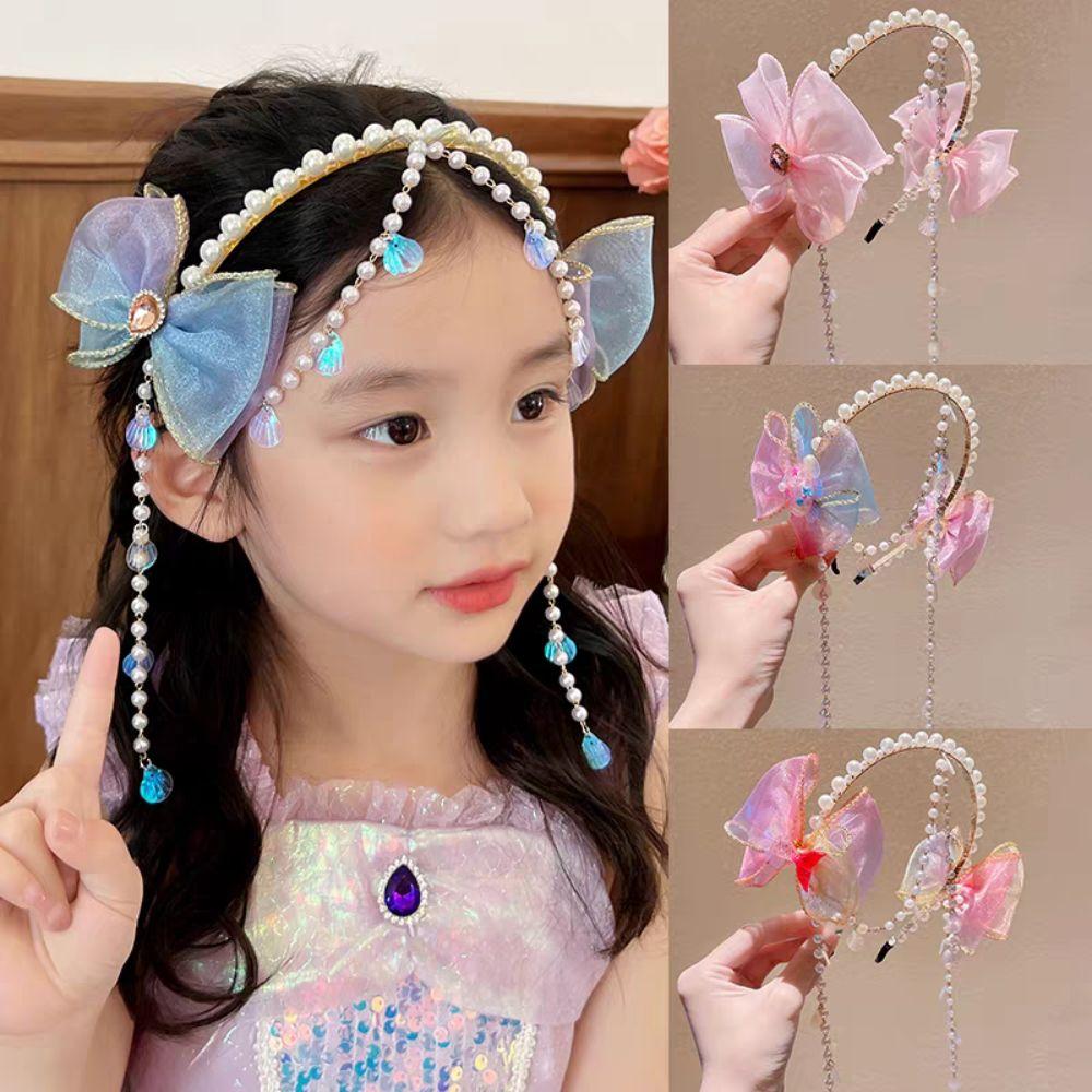Exquisite Bowknot Headband Elastic Princess Hair Hoop Hair Accessories Faux Pearl Headband  Party