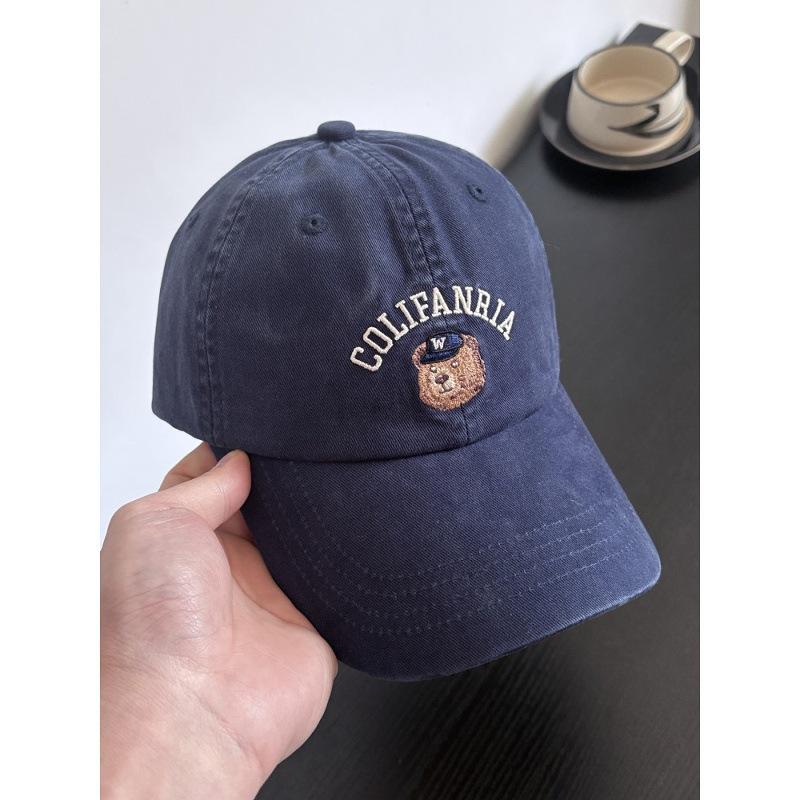 Cute Bear Embroidered Baseball Cap Children Spring And Summer Face Small Soft Top Versatile Wide Brim Cap Men'S Trendy Brand
